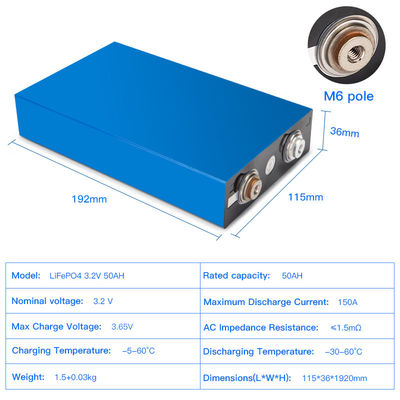 रिचार्जेबल 3.2 V 50ah LiFePO4 लिथियम बैटरी 4000 गुना जीवन